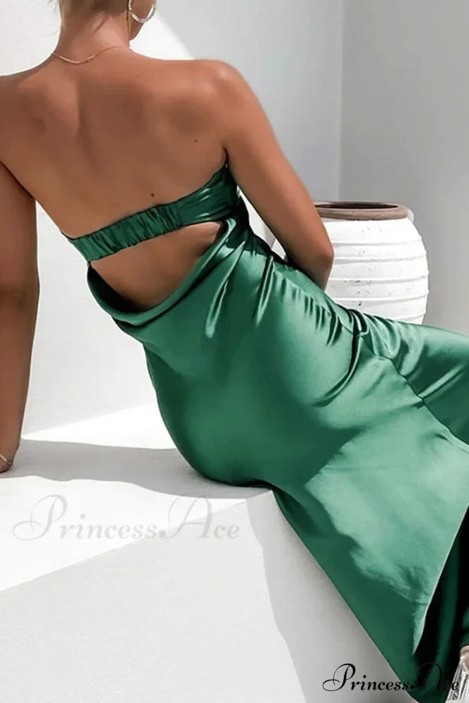 Solid Color Satin Strapless Dress