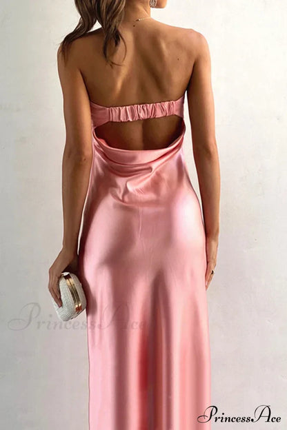 Solid Color Satin Strapless Dress
