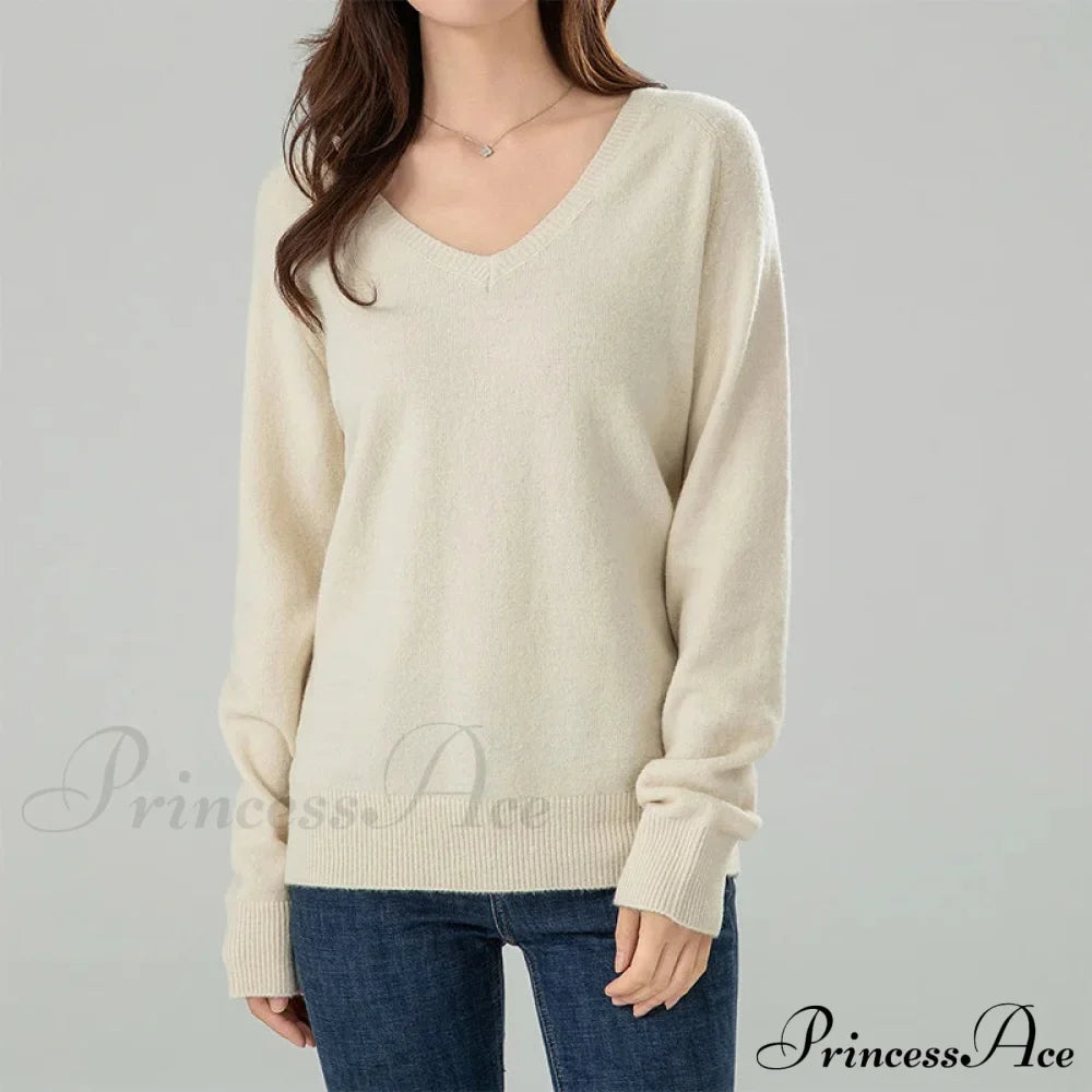 Solid Cozy V-neck Black Casual Long Sleeve Stylish Knitted Autumn Sweater
