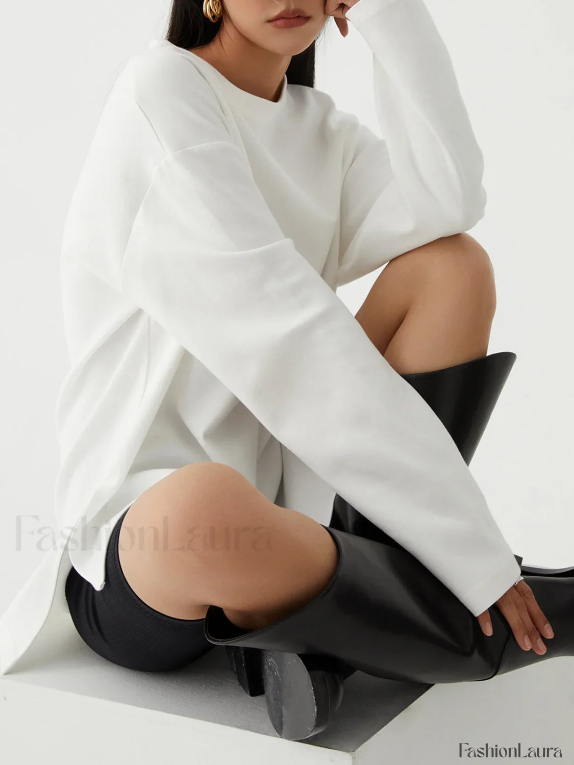 Solid Crew Graceful Neck Split Top