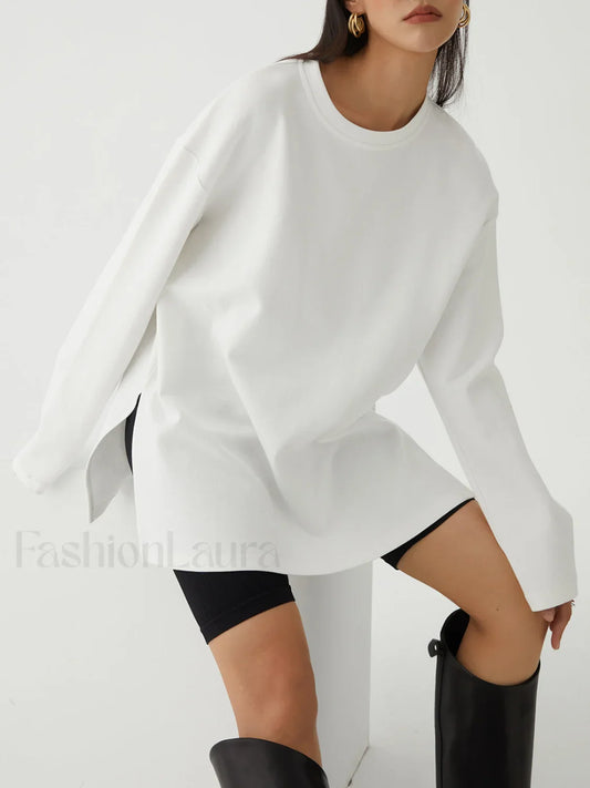 Solid Crew Graceful Neck Split Top