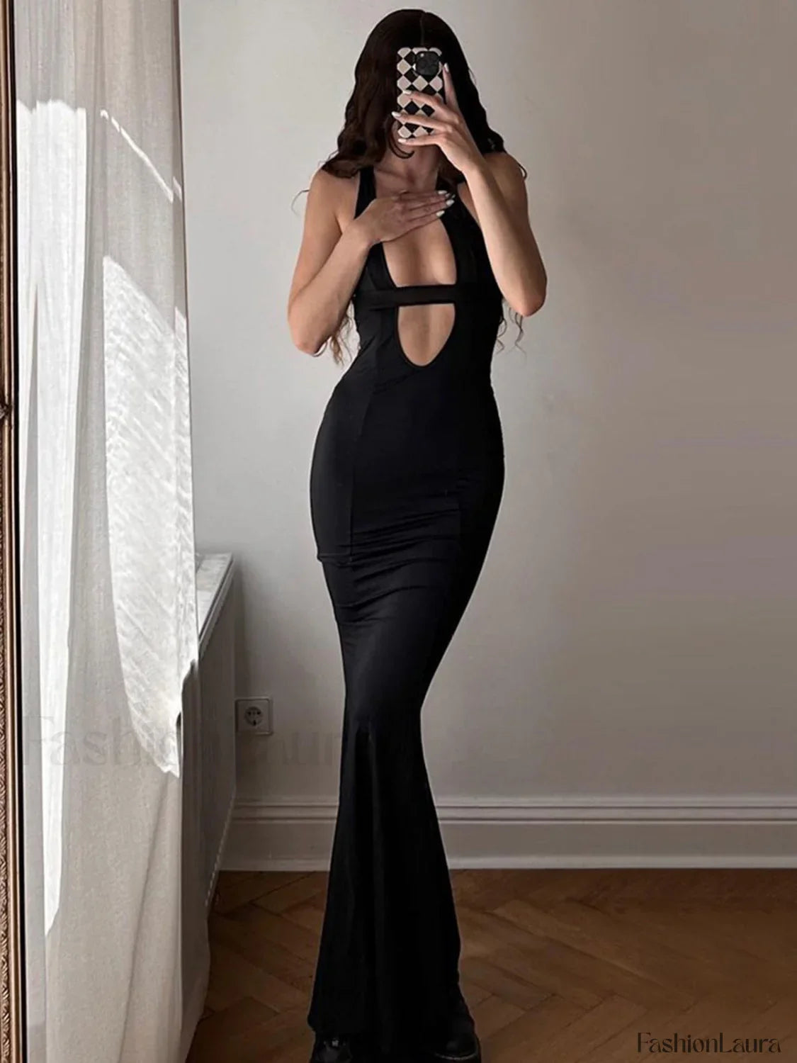 Solid Cutout Graceful Cami Long Dress