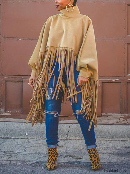 Solid Fringed Suede Top