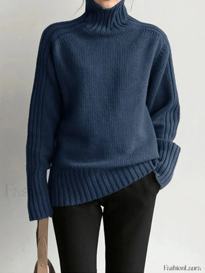 Solid High Graceful Neck Knit Sweater