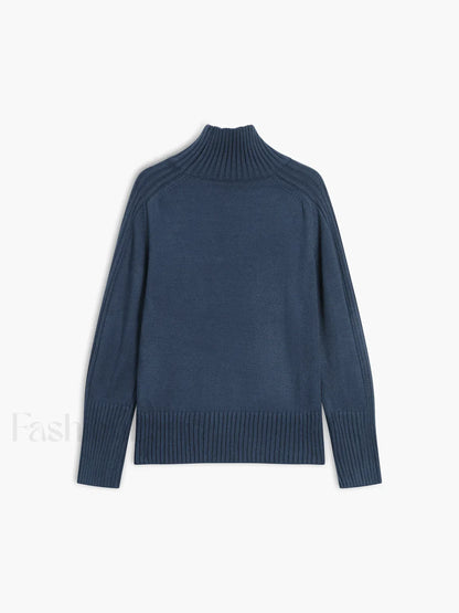 Solid High Neck Knit Sweater