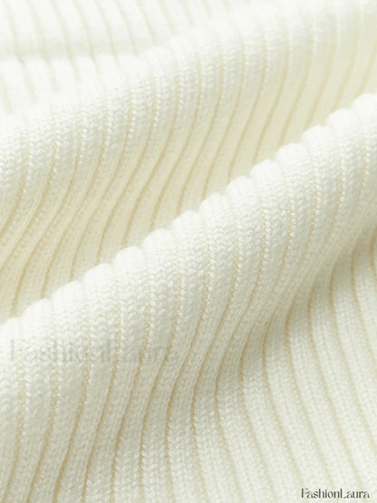 Solid High Neck Split Ribbed Knit Two Pieces Skirt Set
