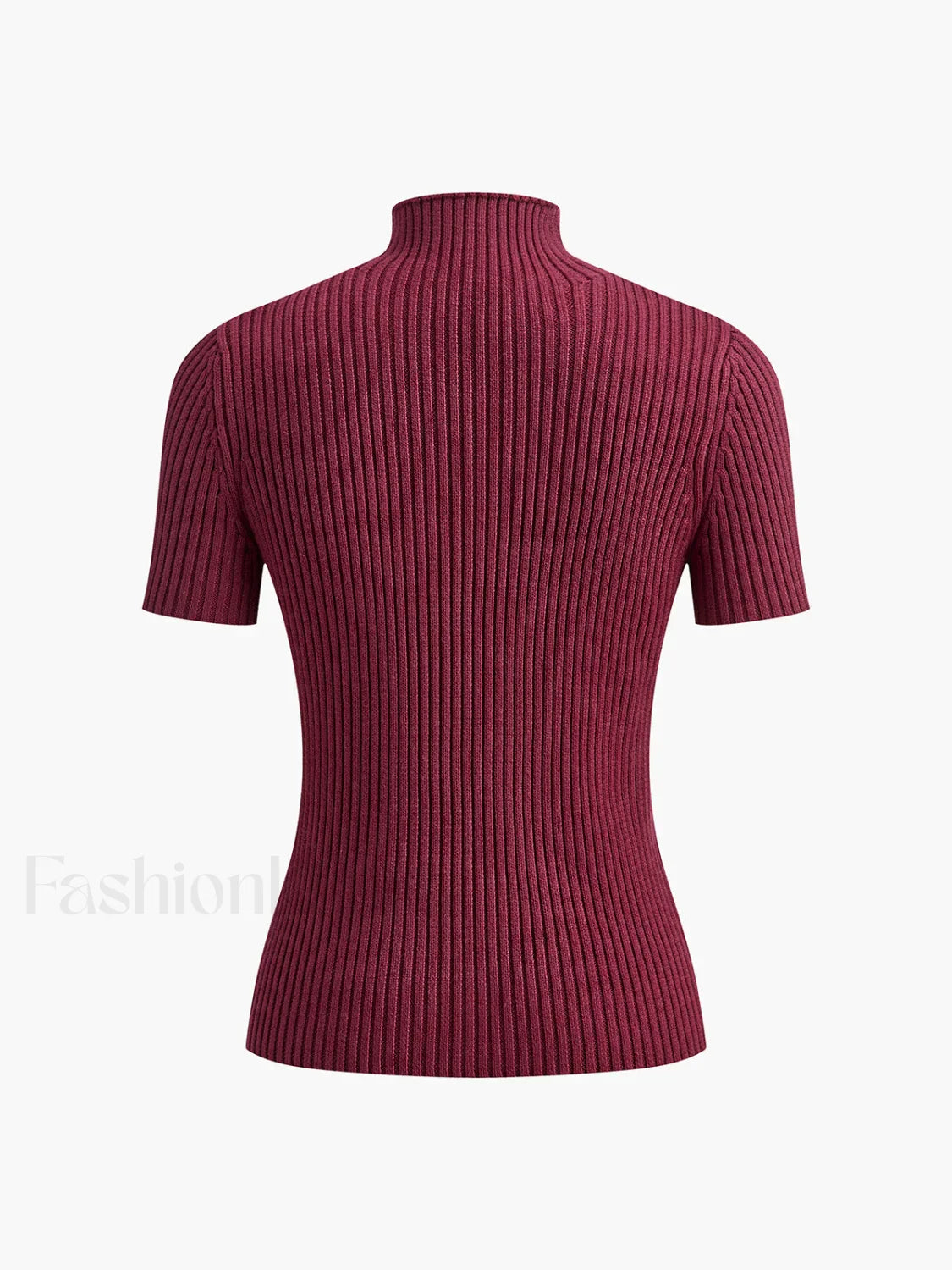 Solid High Neck Split Ribbed Knit Two Pieces Skirt Set