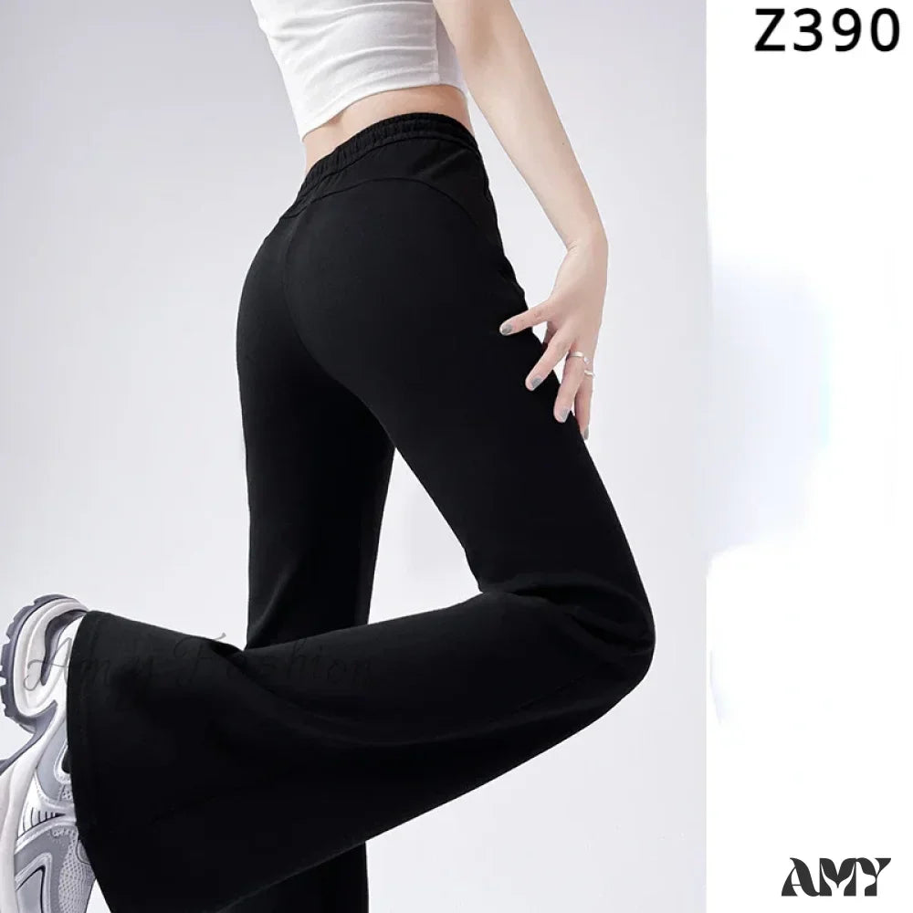 Solid High Waisted Basic Slim Fitness Flared Pants