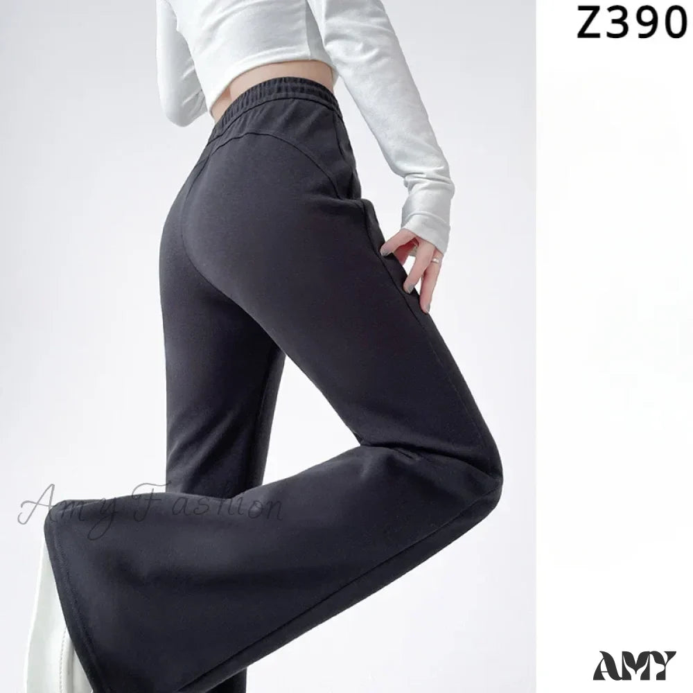 Solid High Waisted Basic Slim Fitness Flared Pants