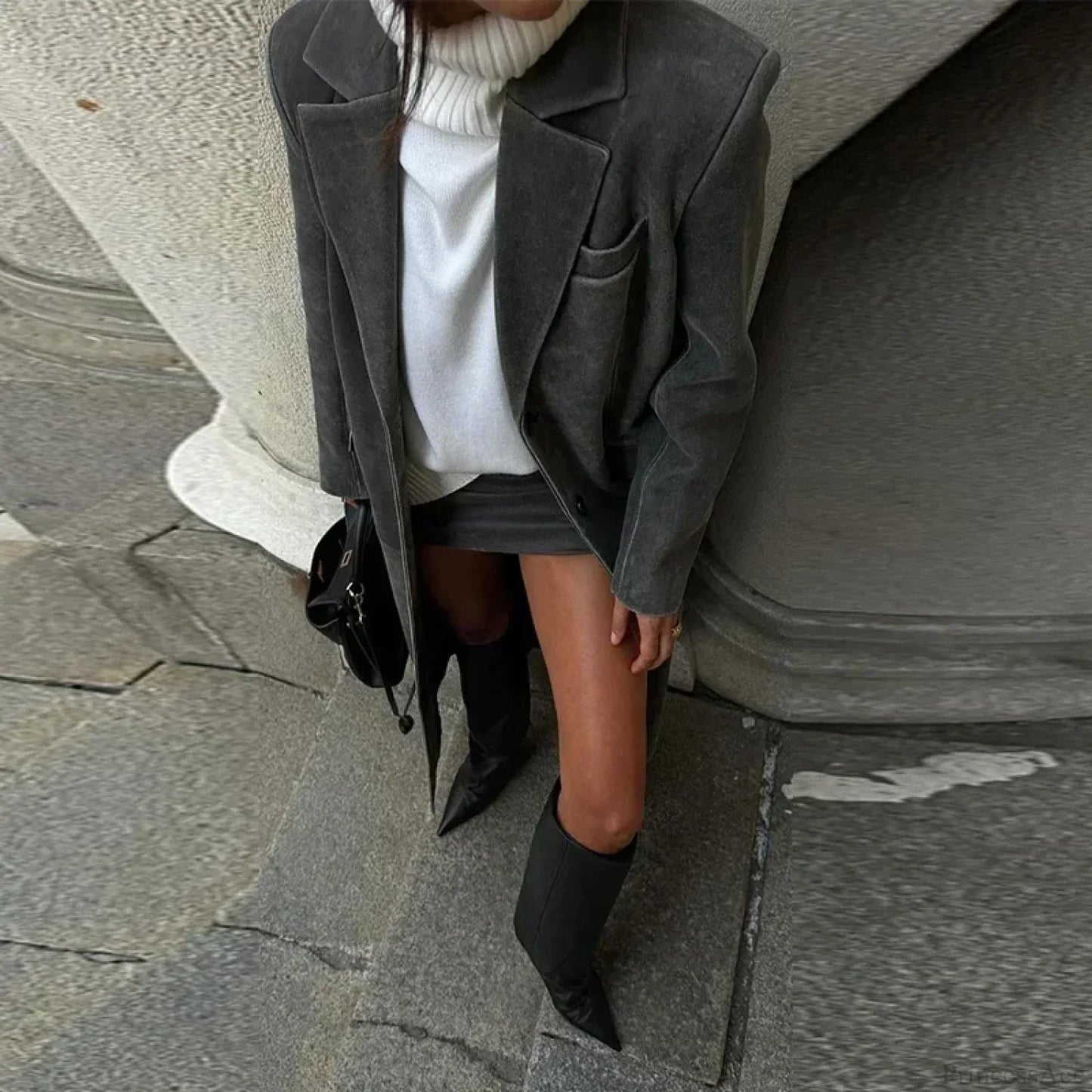 Solid Leather Lapel Single-Breasted Overcoat