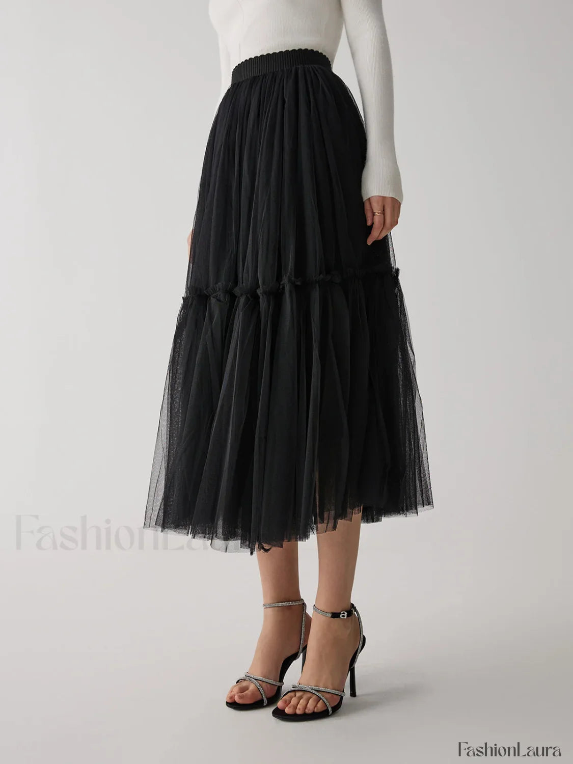 Solid Mesh Graceful Midi Skirt
