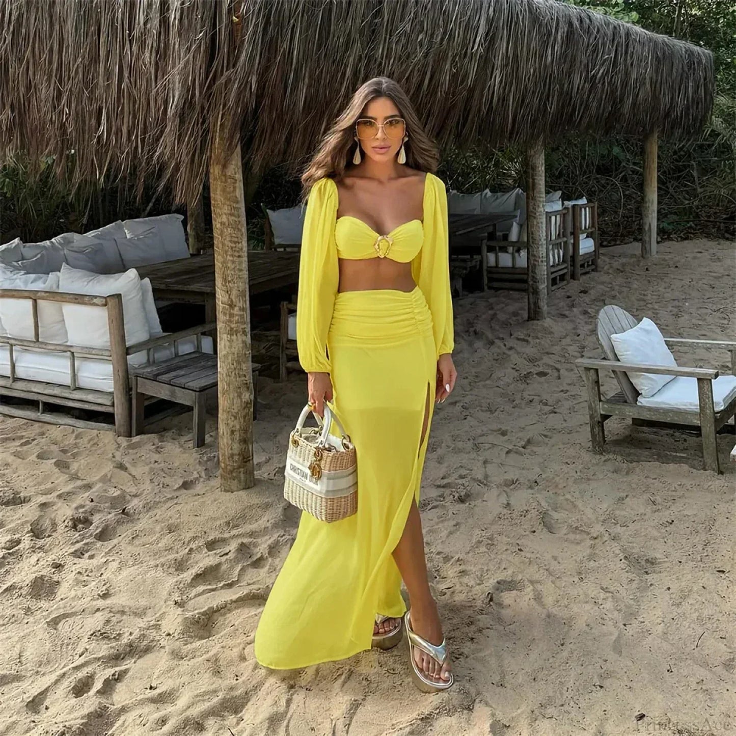 Solid Micro Bodysuit Three Piece Swimsuit