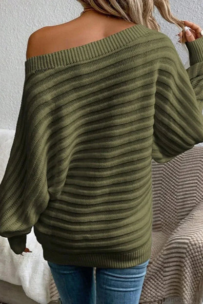 Solid Off-the-Shoulder Batwing Sleeve Sweater