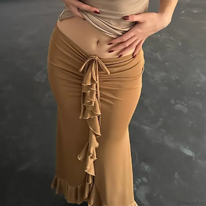 Solid Ruffles Bandage Street Skirt