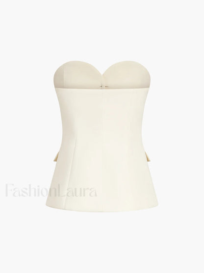 Solid Tube Top With Modern Wide Leg Pants Set