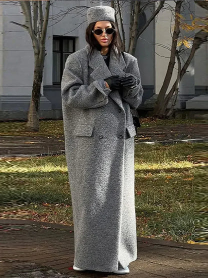 Solid Turn-Down Collar Loose Overcoat