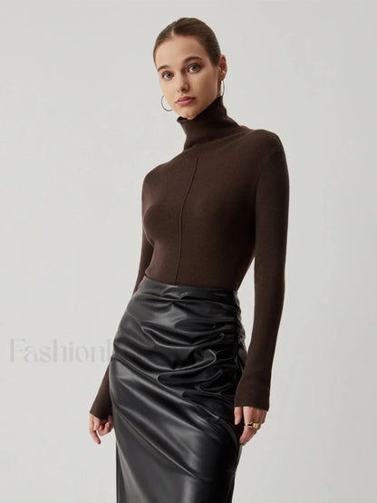 Solid Turtleneck Long Trendy Sleeve Knit Top