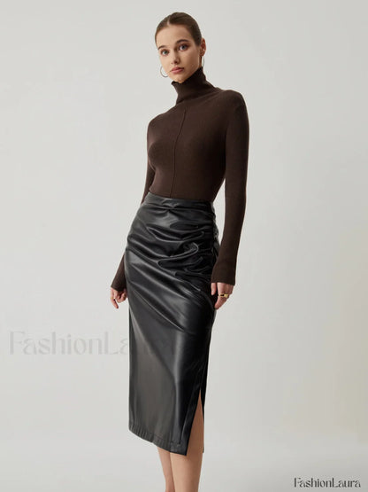 Solid Turtleneck Long Trendy Sleeve Knit Top