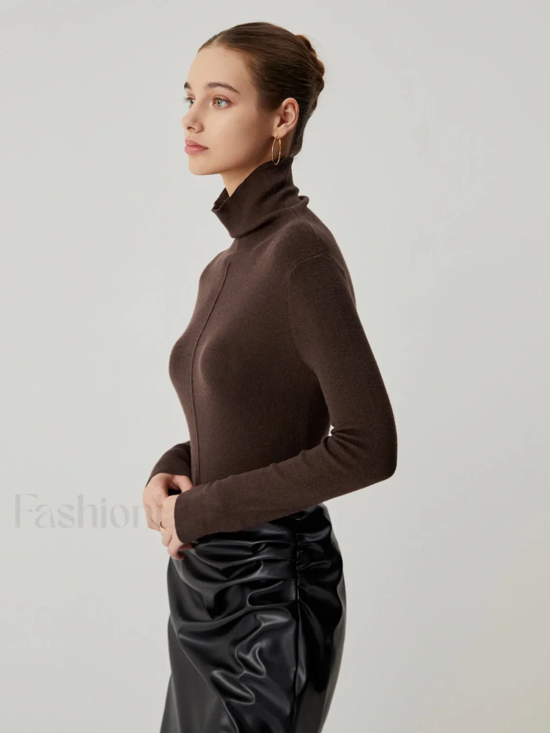Solid Turtleneck Long Trendy Sleeve Knit Top