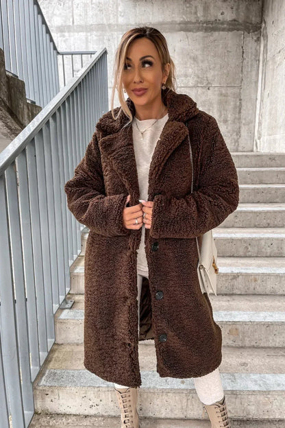 Solid Warm Faux Fur Lapel Overcoat