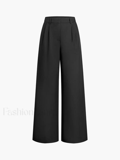 Solid Wide Leg Pants Without Belt