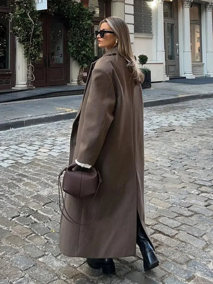 Solid Woolen Lapel Full Sleeve Overcoat