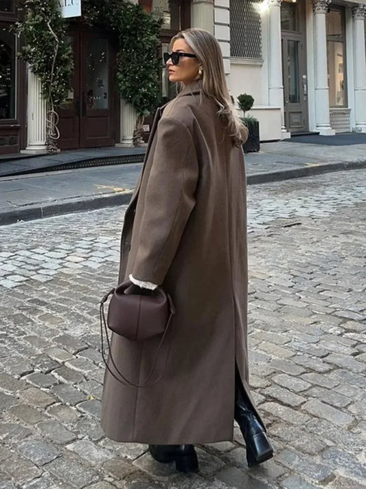 Solid Woolen Lapel Full Sleeve Overcoat