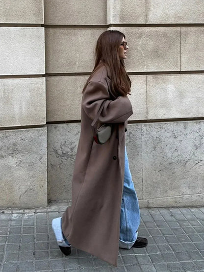 Solid Woolen Lapel Full Sleeve Overcoat