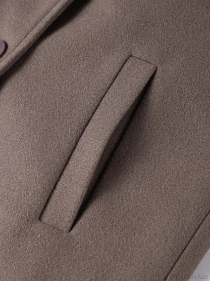 Solid Woolen Lapel Full Sleeve Overcoat