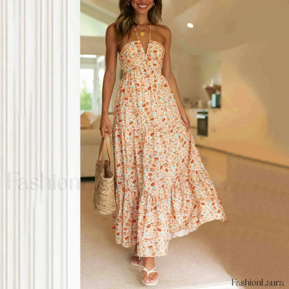 Spaghetti Strap V-neck Floral Dress