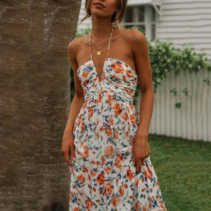 Spaghetti Strap V-neck Floral Dress