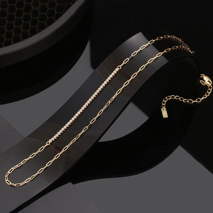 Cubic Zirconia Sterling Silver Paper Clip Choker Necklace