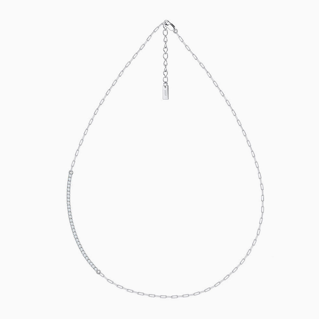 Cubic Zirconia Sterling Silver Paper Clip Choker Necklace