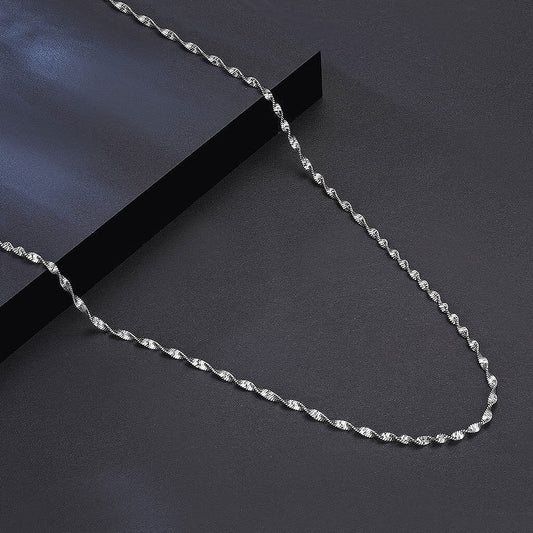 Rhodium Plated Sterling Silver 2MM Singapore Chain Necklace