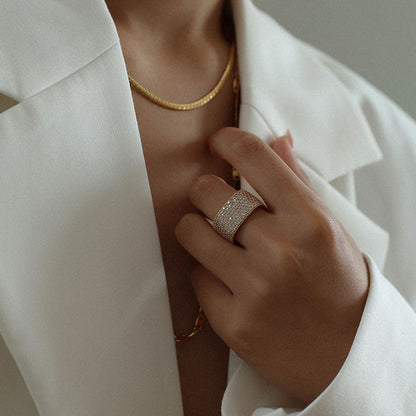 18K Gold Plated Cubic Zirconia Square Cigar Band Ring