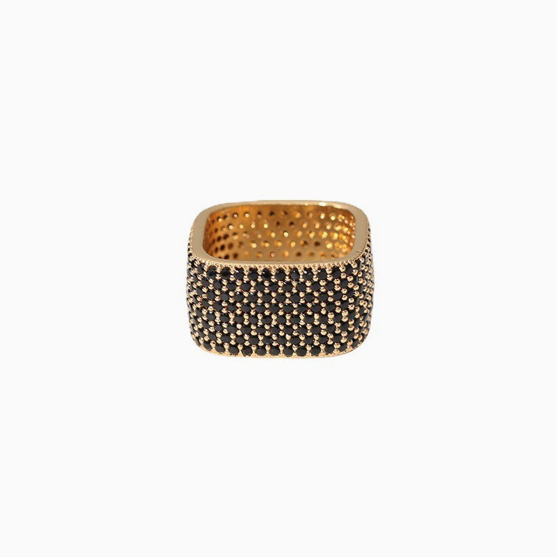 18K Gold Plated Cubic Zirconia Square Cigar Band Ring