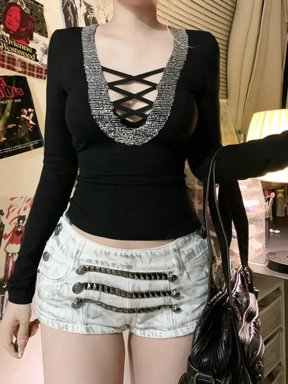 Sparkling V-neck Knit Top