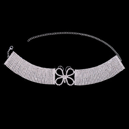 Sparkly Butterfly Crystal Choker Necklace - Silver