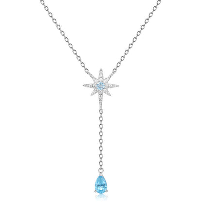 Sparkly Cubic Zirconia Star and Blue Topaz Heart Pendant Necklace