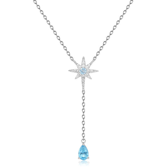 Sparkly Cubic Zirconia Star and Blue Topaz Heart Pendant Necklace