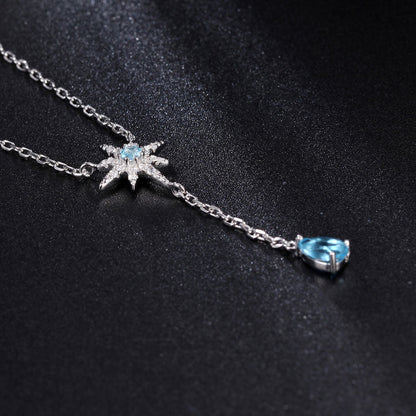 Sparkly Cubic Zirconia Star and Blue Topaz Heart Pendant Necklace