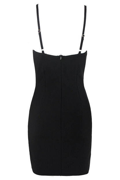 Rhinestone Floral Vine Embellished Bandage Spaghetti Strap Bodycon Mini Dress