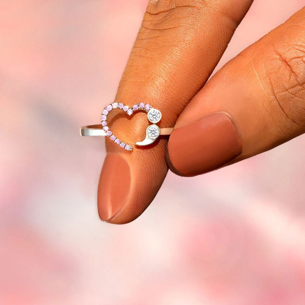 Rhinestone Heart Eternity Ring - Silver