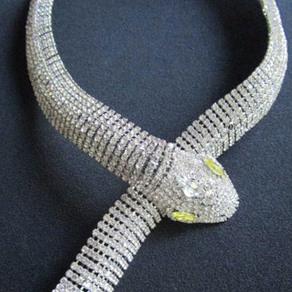 Crystal Snake Pendant Necklace - Silver