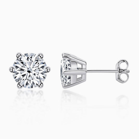 Sparkly Silver Moissanite Solitaire Stud Earrings Set