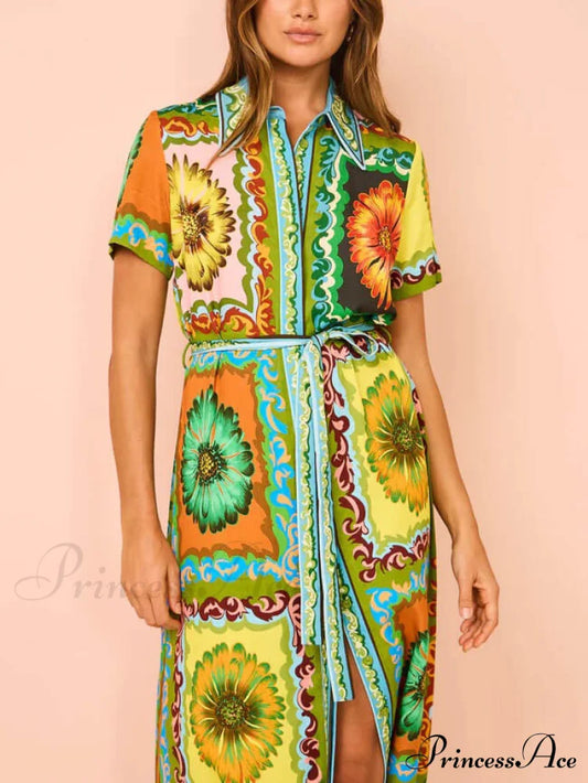 Special Sunflower Stylish Print Midi Dress