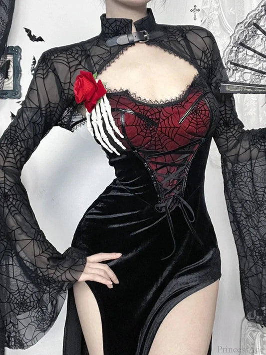 Spiderweb Tall Waist Corset Full-Length Dress
