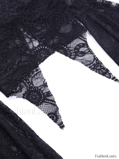 Split Lace Cropped Long Sleeve Blouse