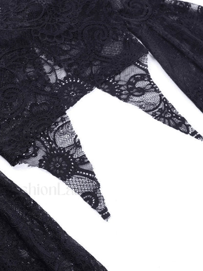 Split Lace Cropped Long Sleeve Blouse