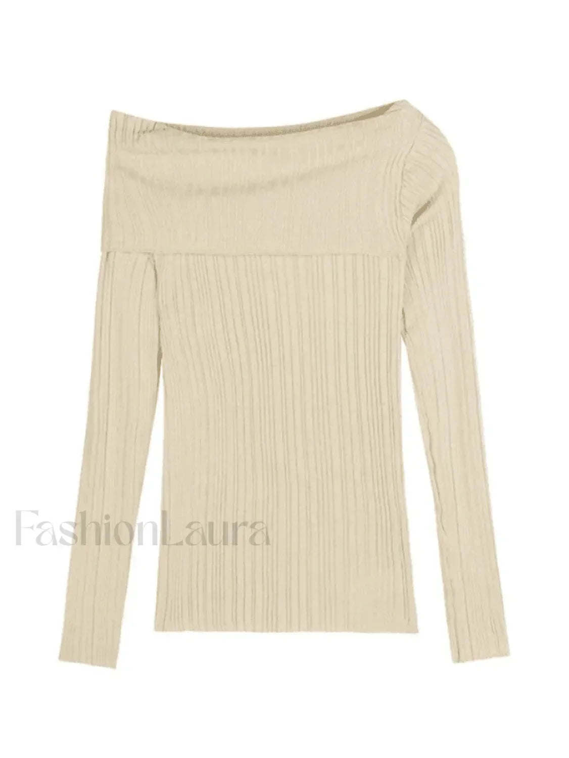 Split Off Shoulder Ribbed Knit Top